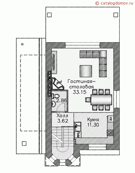 Проект пенобетонного дома № D-174-1P - 1-й этаж