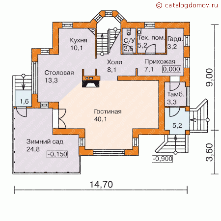 Проект кирпичного дома № E-194-2K - 1-й этаж