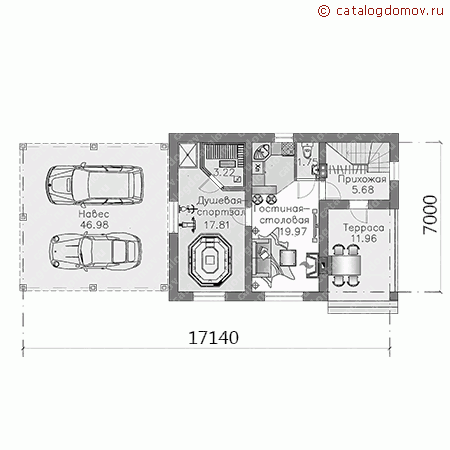Коттедж со студией в мансарде № H-086-1P - 1-й этаж