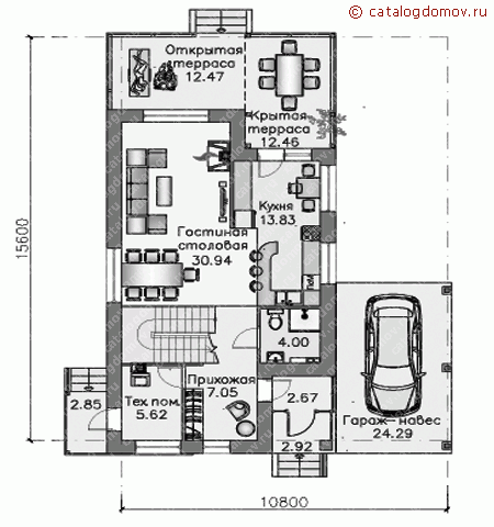 Проект кирпичного дома № H-141-2K - 1-й этаж