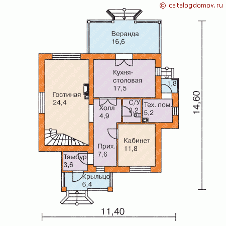 Архитектурный проект двухэтажного дома № H-145-3K - 1-й этаж