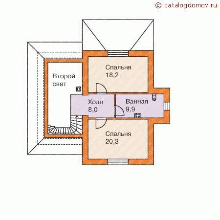 Архитектурный проект двухэтажного дома № H-145-3K - 2-й этаж
