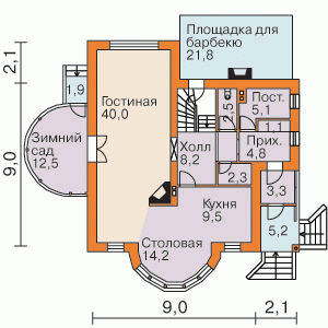 Проект дома с эркером № H-192-1K - 1-й этаж