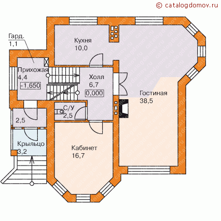 Проект пенобетонного дома № H-233-1P - 1-й этаж