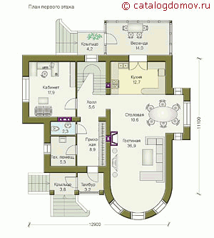 Проект дома с навесом для а/м № I-214-1P - 1-й этаж