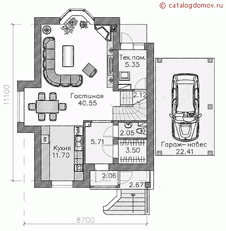 Проект пенобетонного узкого дома № J-155-1P - 1-й этаж