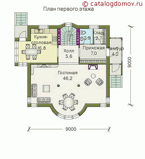 Проект жилого трехэтажного дома № K-295-1P - 1-й этаж