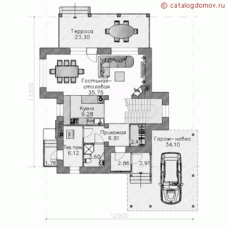 Частный дом, проект № L-193-3P - 1-й этаж