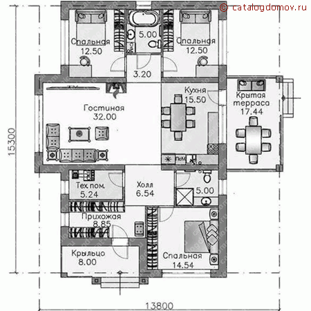 Проект пенобетонного дома № M-128-1P - 1-й этаж (вариант 2)