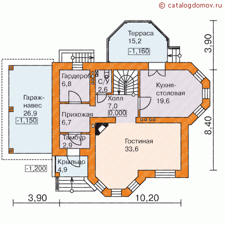 Проект пенобетонного дома № M-248-1P - 1-й этаж