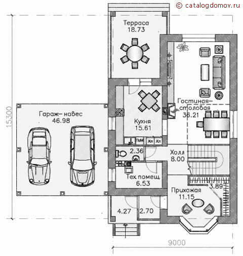 Проект кирпичного дома № N-174-2K - 1-й этаж