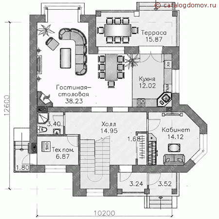 Проект кирпичного дома № N-187-1K - 1-й этаж