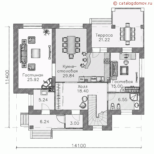 Проект кирпичного дома № N-188-1K - 1-й этаж