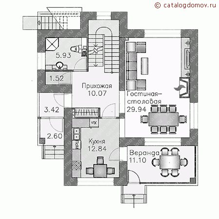 Проект пенобетонного дома № N-212-1P - 1-й этаж