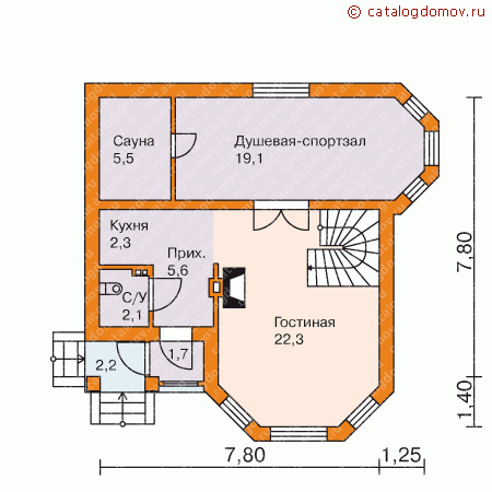 Проект большой бани № P-092-1P - 1-й этаж