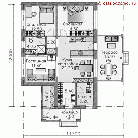 Проект пенобетонного дома № T-086-1P - 1-й этаж