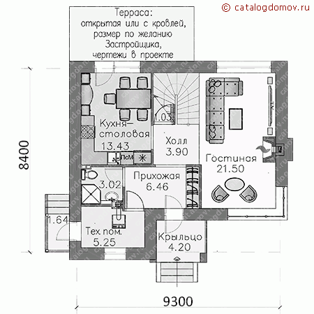Проект небольшого дома № T-105-1P - 1-й этаж
