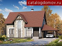 Проект коттеджа с гаражом-навесом № T-121-2P Проект коттеджа с гаражом-навесом № T-121-2P